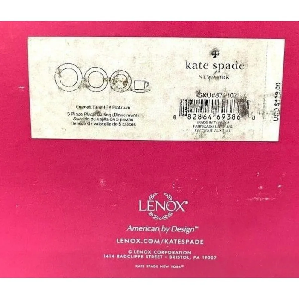 Kate Spade Lenox Emmett Street Platinum 5 Piece Dinner Set